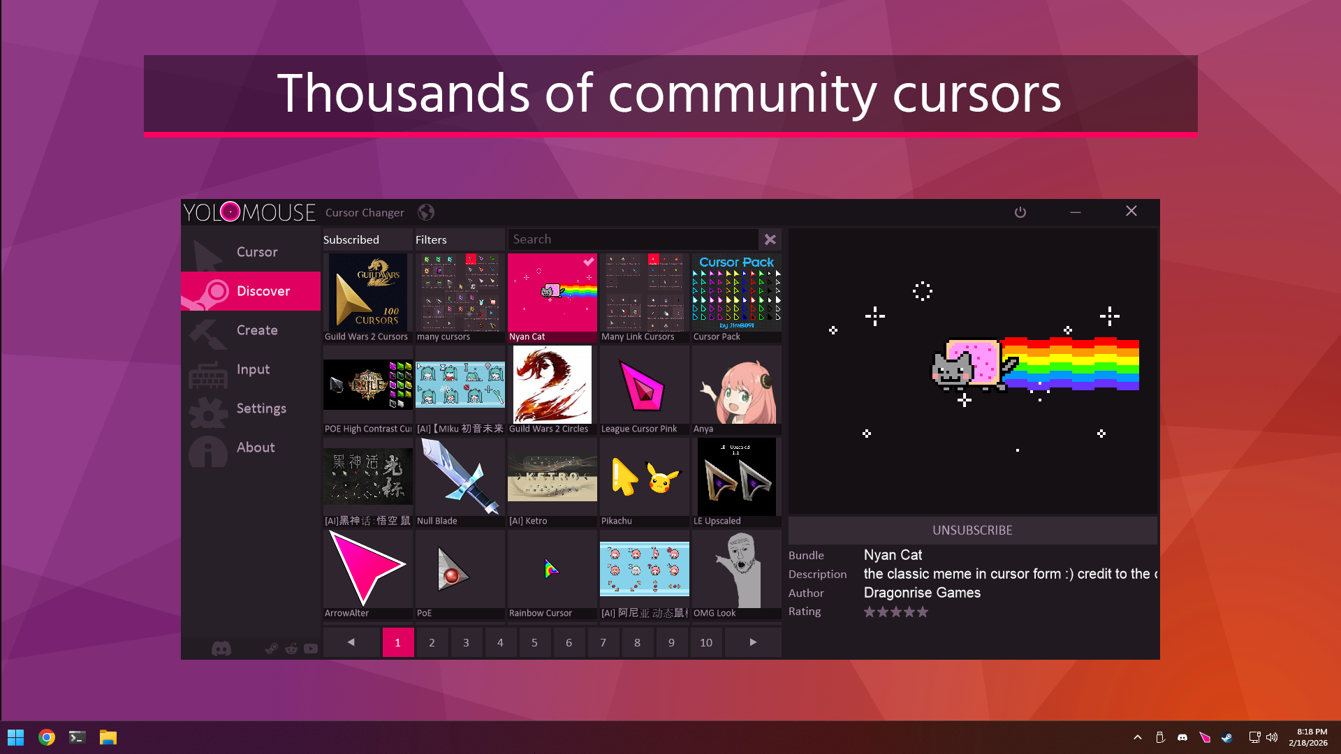 YoloMouse Discover and Community Cursors Menu